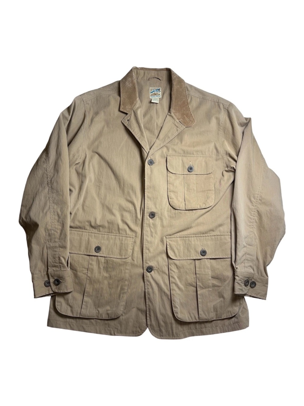 TravelSmith Utility Jacket Beige Leather Collar Cinch Waist Mens Large